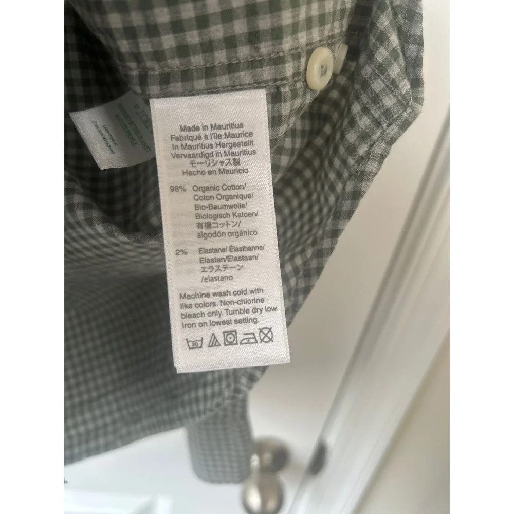 J. Crew Slim Untucked Secret Wash Shirt XL Green Gingham Organic Cotton Stretch